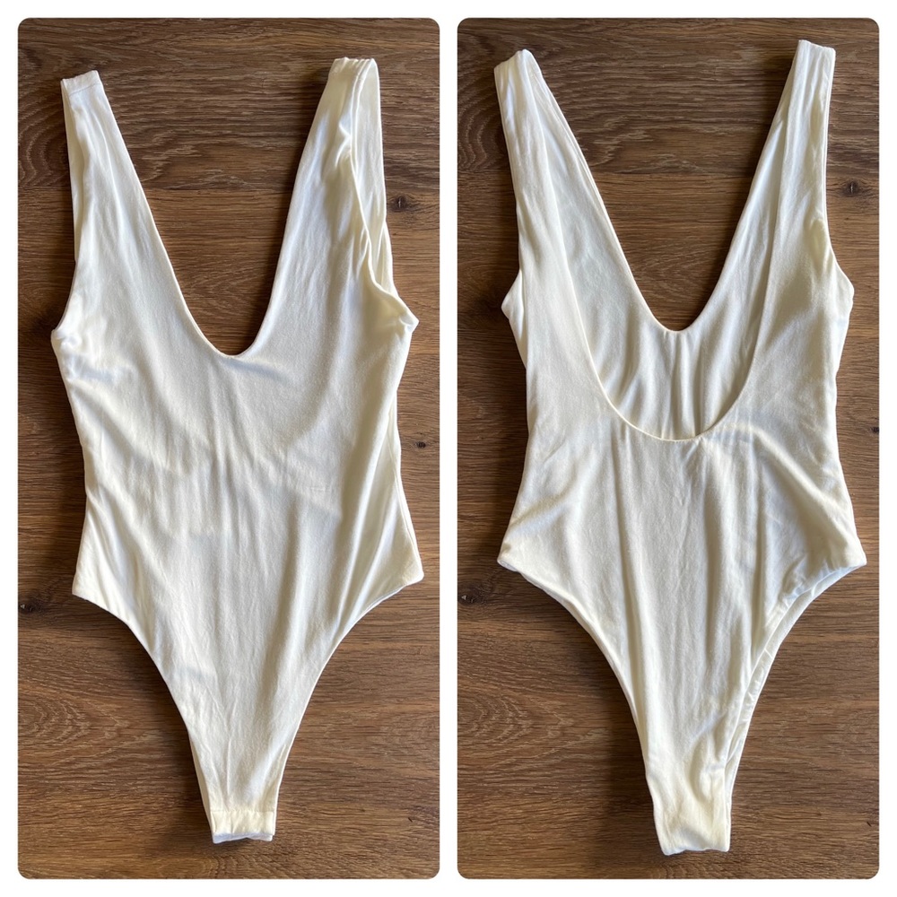 By The Way. Deep V Plunge Backless Thong Bodysuit